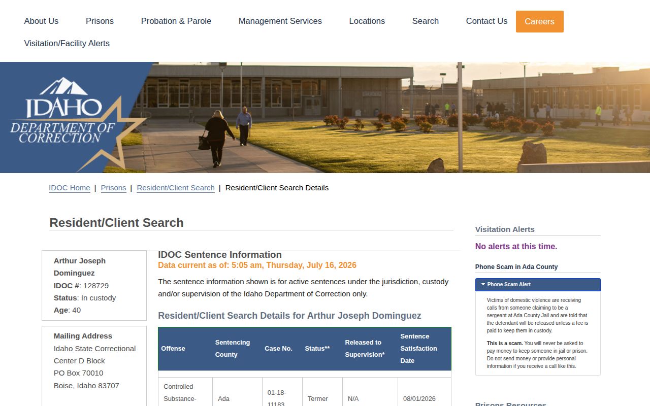 IDOC detail fields for release to supervision and sentence status