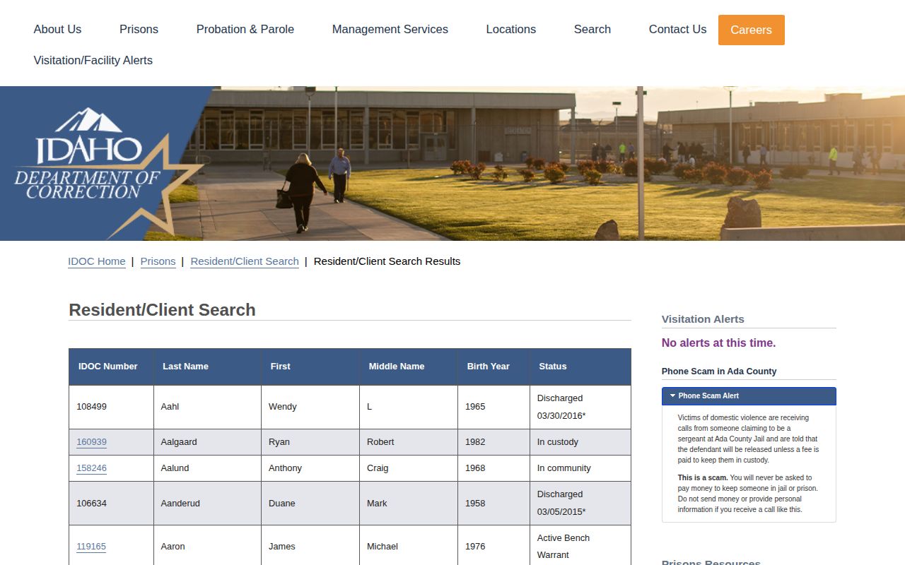Butte County released inmate IDOC result status fields